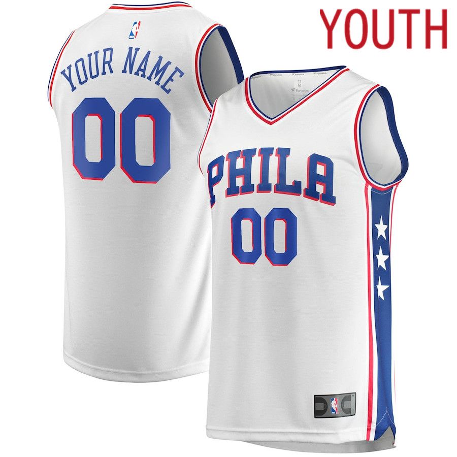 Youth Philadelphia 76ers Fanatics Branded White Fast Break Custom Replica NBA Jersey
